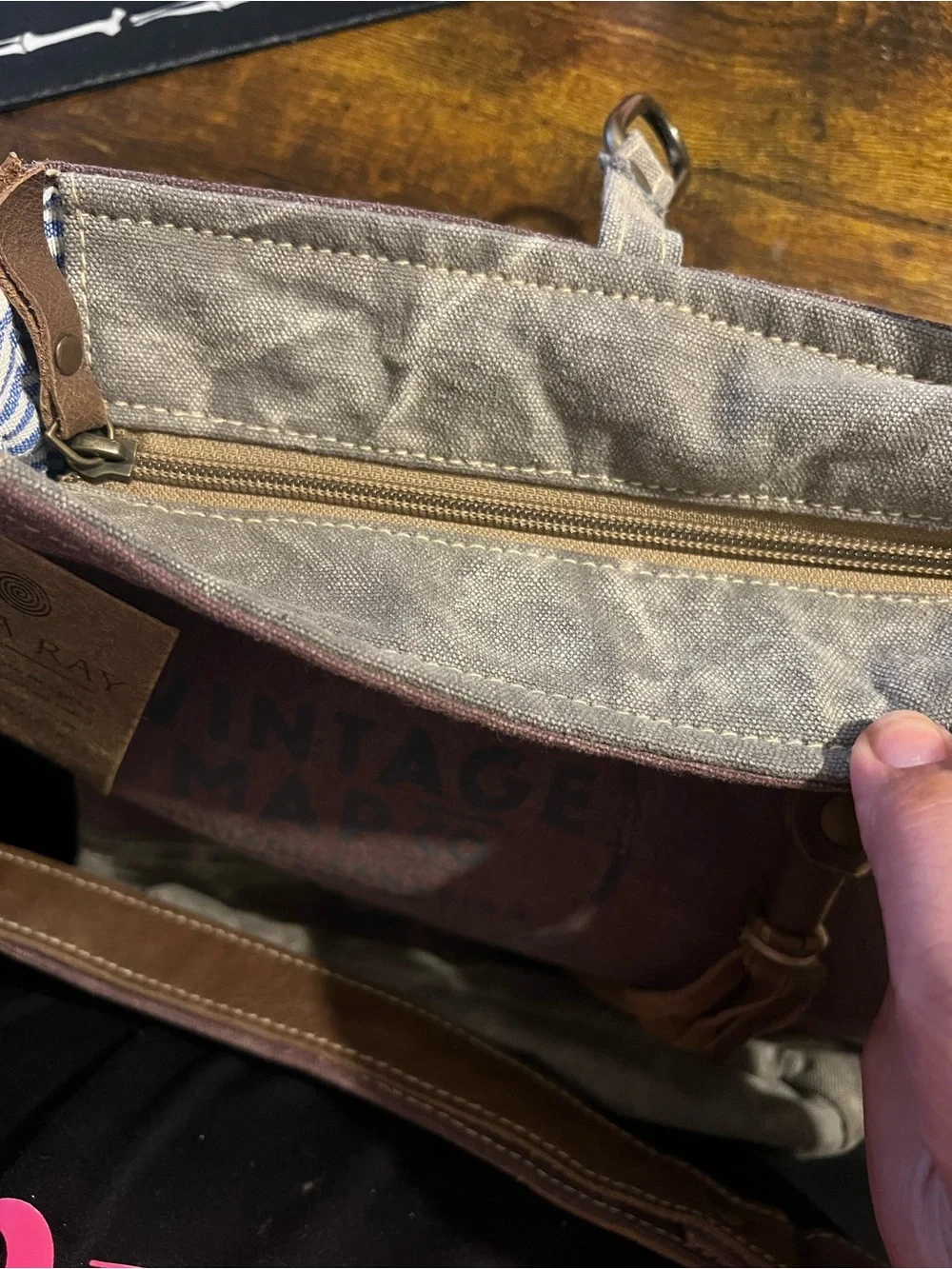 Clea Ray Vintage MAP Co. Two-Tone Rustic Canvas Crossbody Bag - Brown & Gray